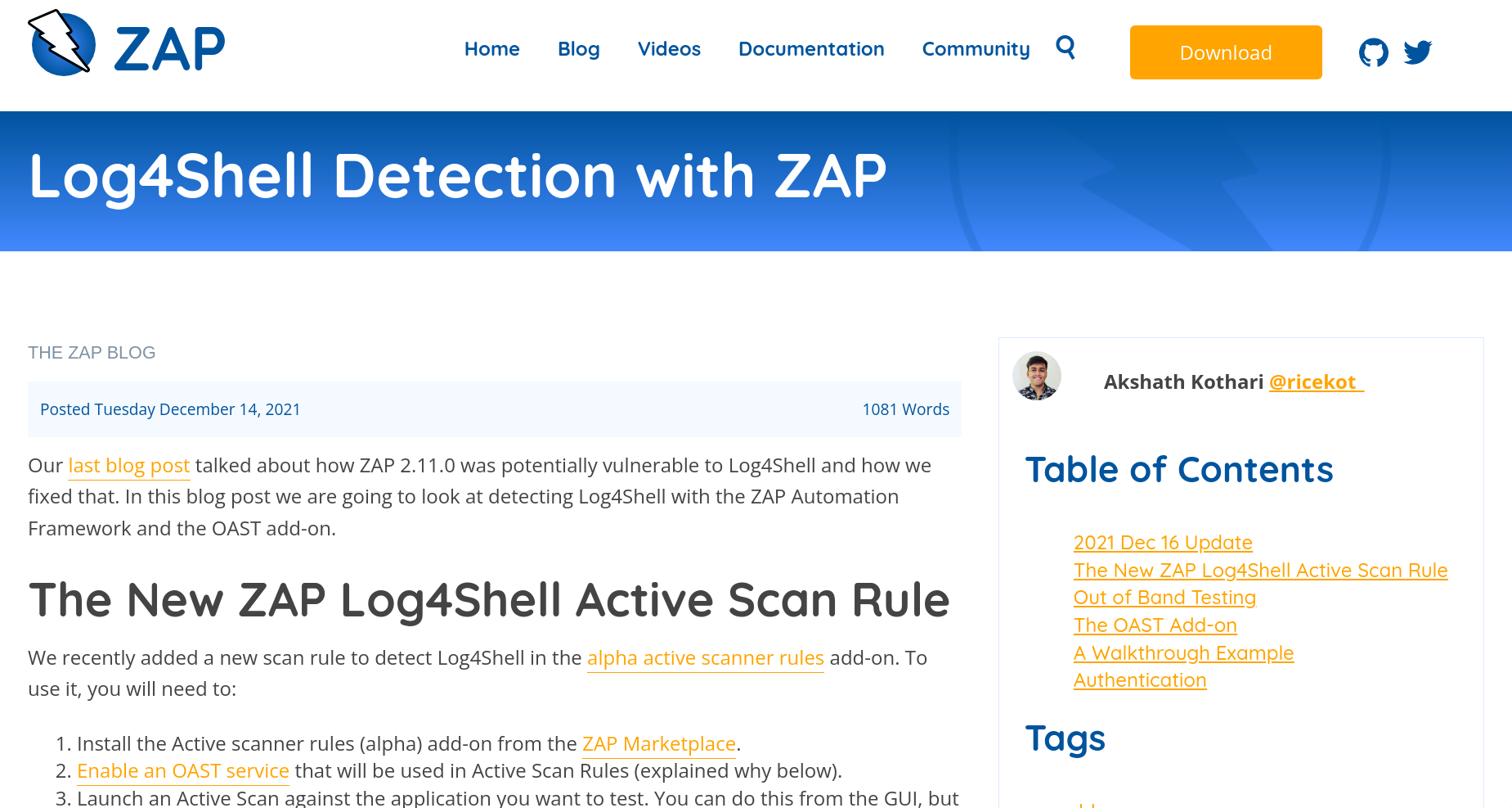 ZAP Blog Screenshot