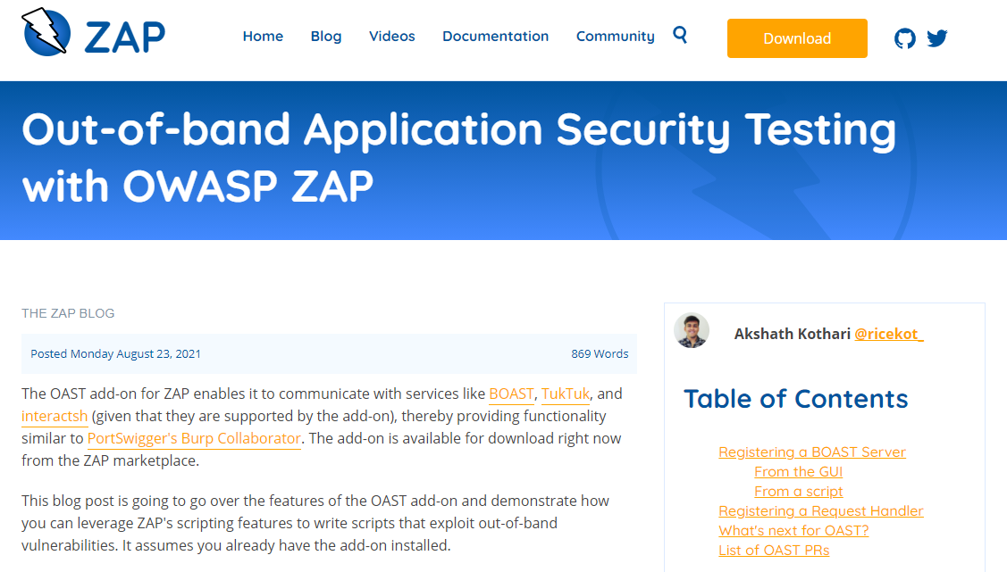 ZAP Blog Screenshot